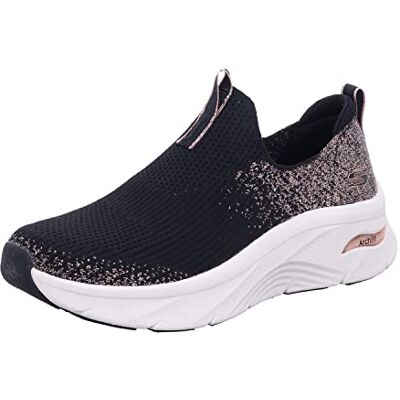 Skechers Pantoufles Arch Fit D'luxSlipper pour Femme, Tricot Noir avec Bordure Or Rose, 38.5 EU - Publicité Skechers Pantoufles Arch Fit D'luxSlipper pour Femme, Tricot Noir avec Bordure Or Rose, 38.5 EU - Publicité