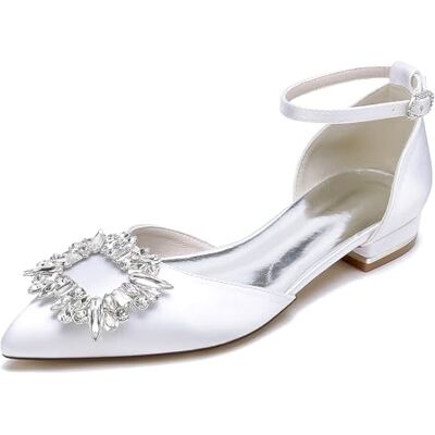 EICOFF Escarpins Femme à Talons Plats à Bout Pointu en Cristal Chaussures de Mariage avec Bride à la Cheville pour Les Mariages et Les Fêtes,Blanc,43 EU - Publicité EICOFF Escarpins Femme à Talons Plats à Bout Pointu en Cristal Chaussures de Mariage avec Bride à la Cheville pour Les Mariages et Les Fêtes,Blanc,43 EU - Publicité
