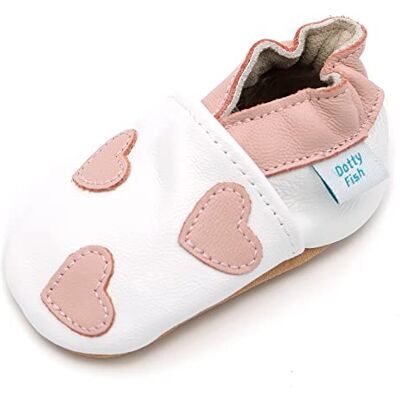Dotty Fish Chaussures Bébé et Enfant en Cuir Souple – Antidérapantes, Légères et Respirantes, Semelle Souple pour Premiers Pas, Unisexe Blanc avec des Coeurs Roses 6-12 Mois - Publicité Dotty Fish Chaussures Bébé et Enfant en Cuir Souple – Antidérapantes, Légères et Respirantes, Semelle Souple pour Premiers Pas, Unisexe Blanc avec des Coeurs Roses 6-12 Mois - Publicité