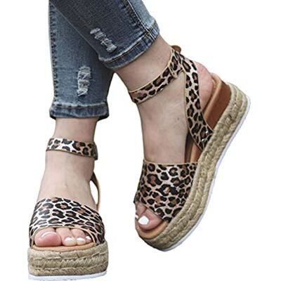 Minetom Sandale Plateforme Femme D’Ete Espadrille Sandales Compensées Bout Ouvert Faux Cuir avec Sangle Cheville Plage Sandales A Léopard 39 EU - Publicité Minetom Sandale Plateforme Femme D’Ete Espadrille Sandales Compensées Bout Ouvert Faux Cuir avec Sangle Cheville Plage Sandales A Léopard 39 EU - Publicité