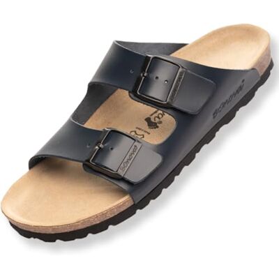 BOnova Schwanberg Mules en cuir véritable pour homme en 2 couleurs en tailles 40-48 : chaussons confortables en cuir véritable avec semelle en liège – Sandales fabriquées dans l'UE, Cuir lisse bleu - Publicité BOnova Schwanberg Mules en cuir véritable pour homme en 2 couleurs en tailles 40-48 : chaussons confortables en cuir véritable avec semelle en liège – Sandales fabriquées dans l'UE, Cuir lisse bleu - Publicité