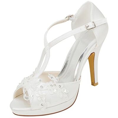 Emily Bridal Chaussures de mariée Femmes Soie comme Satin Stiletto Talon Peep Toe Plate-Forme avec Couture Dentelle Perle (EU35, Ivory) - Publicité Emily Bridal Chaussures de mariée Femmes Soie comme Satin Stiletto Talon Peep Toe Plate-Forme avec Couture Dentelle Perle (EU35, Ivory) - Publicité