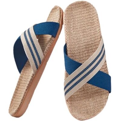 ITODA Pantoufles d'Eté Respirant en Lin Antidérapant Femme Homme Chaussures à Bout Ouvert Chaussons de Plage Piscine Tongs Claquettes Confortable pour Maison Bureau Intérieur 44-45 Bleu - Publicité ITODA Pantoufles d'Eté Respirant en Lin Antidérapant Femme Homme Chaussures à Bout Ouvert Chaussons de Plage Piscine Tongs Claquettes Confortable pour Maison Bureau Intérieur 44-45 Bleu - Publicité