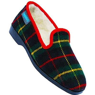 Cachalo Chaussons femme -41- Marine Royale à semelles de gomme fourrés pure laine de mouton Rouge/Noir/Vert - Publicité Cachalo Chaussons femme -41- Marine Royale à semelles de gomme fourrés pure laine de mouton Rouge/Noir/Vert - Publicité