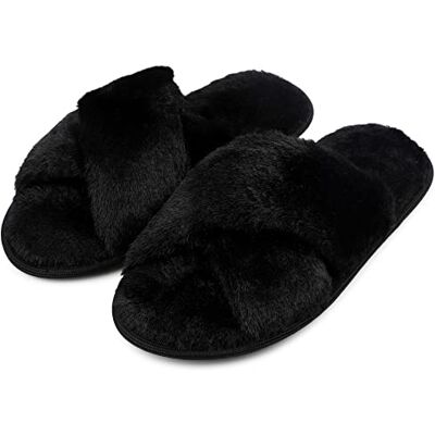 riemot Chaussons Femme Pantoufles en Mousse à Mémoire de Forme Antidérapantes et Confortables Chaussons Femme Hiver Pelucheuses Pelucheuses Bout Ouvert Slippers Pour Intérieur/extérieur,Black,EU40-41 - Publicité riemot Chaussons Femme Pantoufles en Mousse à Mémoire de Forme Antidérapantes et Confortables Chaussons Femme Hiver Pelucheuses Pelucheuses Bout Ouvert Slippers Pour Intérieur/extérieur,Black,EU40-41 - Publicité