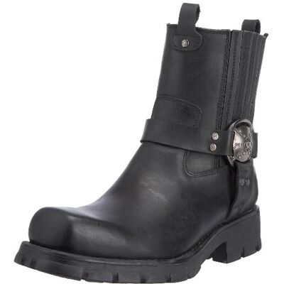 New Rock M. Bottines moto unisexes en cuir véritable noir, semelle en caoutchouc naturel, style biker, talon 5 cm, plateforme 2 cm, fermeture par sangle arrière et élastique, 45 - Publicité New Rock M. Bottines moto unisexes en cuir véritable noir, semelle en caoutchouc naturel, style biker, talon 5 cm, plateforme 2 cm, fermeture par sangle arrière et élastique, 45 - Publicité