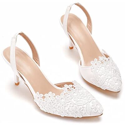 FNKPI Chaussures De Mariée De Mariage, Chaussures De Mariée À Bride À La Cheville pour Dames, Chaussures De Mariée en Dentelle Blanche pour Les Mariages,Blanc,35 EU - Publicité FNKPI Chaussures De Mariée De Mariage, Chaussures De Mariée À Bride À La Cheville pour Dames, Chaussures De Mariée en Dentelle Blanche pour Les Mariages,Blanc,35 EU - Publicité