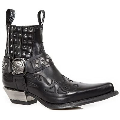 New Rock M.7950-S1 Bottines Noires Western Goth Strap Skull Stud Metal - Publicité New Rock M.7950-S1 Bottines Noires Western Goth Strap Skull Stud Metal - Publicité