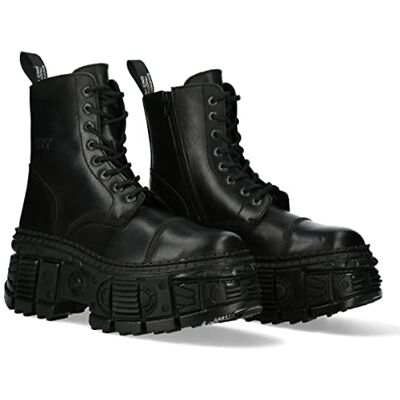New Rock Bottes unisexe avec semelle TANK et fermeture éclair en cuir noir M.WALL083C-S5 (numérique_41) - Publicité New Rock Bottes unisexe avec semelle TANK et fermeture éclair en cuir noir M.WALL083C-S5 (numérique_41) - Publicité