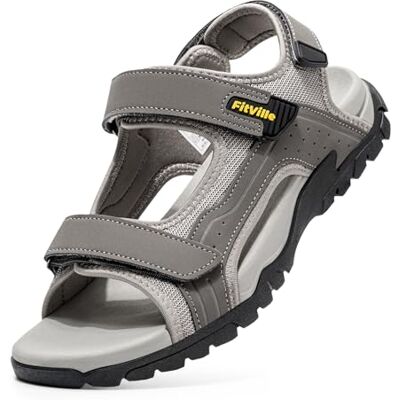 FitVille Sandales de Sport Homme Large Sandales Outdoor avec Fermeture à Scratch Antidérapantes Légère Chaussures de Randonnée Respirantes pour Été Gris 44 EU Large - Publicité FitVille Sandales de Sport Homme Large Sandales Outdoor avec Fermeture à Scratch Antidérapantes Légère Chaussures de Randonnée Respirantes pour Été Gris 44 EU Large - Publicité