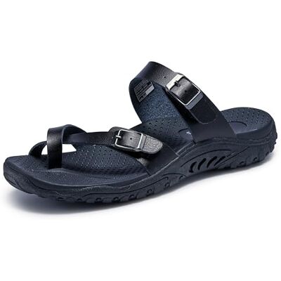 Skechers Women's Reggae-Carribean-Double Buckle Toe Thong Slide Sandal, Black, 6 M US - Publicité Skechers Women's Reggae-Carribean-Double Buckle Toe Thong Slide Sandal, Black, 6 M US - Publicité