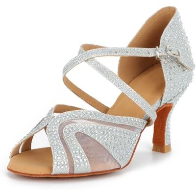 Syrads Chaussures de Danse Femmes Latine Salsa Tango Valse Bachata Moderne Chaussures Danse De Salon avec des Strass 1050,Argent 7 5cm,38 EU - Publicité Syrads Chaussures de Danse Femmes Latine Salsa Tango Valse Bachata Moderne Chaussures Danse De Salon avec des Strass 1050,Argent 7 5cm,38 EU - Publicité