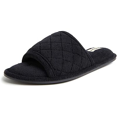 Dearfoams Women's Summer Memory Foam Indoor House Slide Slipper, Black Terry Cloth, 7/8 UK - Publicité Dearfoams Women's Summer Memory Foam Indoor House Slide Slipper, Black Terry Cloth, 7/8 UK - Publicité