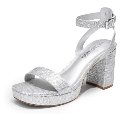 DREAM PAIRS Sandales à talon compensé à bout carré pour femme Sandales à talon bloc pour mariage, fête, bal de fin d'année, Argenté/jaune, 37 EU - Publicité DREAM PAIRS Sandales à talon compensé à bout carré pour femme Sandales à talon bloc pour mariage, fête, bal de fin d'année, Argenté/jaune, 37 EU - Publicité