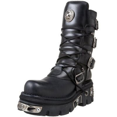 New Rock Botte unisexe M.373-S4 Metallic Collection – style punk, gothique et biker – cuir vachette noir, semelle Reactor, plateforme 5 cm et talon 7 cm, laçage avant, fabrication artisanale 44 - Publicité New Rock Botte unisexe M.373-S4 Metallic Collection – style punk, gothique et biker – cuir vachette noir, semelle Reactor, plateforme 5 cm et talon 7 cm, laçage avant, fabrication artisanale 44 - Publicité