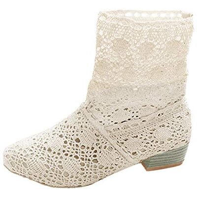 Minetom Femme Été Automne Mode Creux Dentelle Classics Courtes Bottes Femmes Bottine Bloc Talon Mid-calf Boots Blanc EU 39 - Publicité Minetom Femme Été Automne Mode Creux Dentelle Classics Courtes Bottes Femmes Bottine Bloc Talon Mid-calf Boots Blanc EU 39 - Publicité