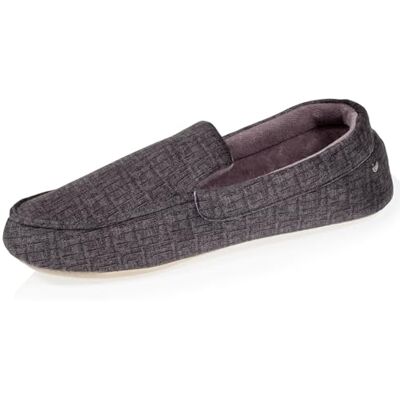 Isotoner Chaussons pantoufles Mocassins homme ultra confortables et légers, en coton biologique et semelle en cuir, 44, gris anthracite - Publicité Isotoner Chaussons pantoufles Mocassins homme ultra confortables et légers, en coton biologique et semelle en cuir, 44, gris anthracite - Publicité