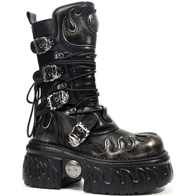 Songella Bottes Gothiques Punk à Plateforme pour Femmes, Motif Flamme Métallisé Lacets Boucles Fermeture Éclair Latérale, Bottes à Semelle Épaisse Style Combat Rock Argent Noir; 37 EU - Publicité Songella Bottes Gothiques Punk à Plateforme pour Femmes, Motif Flamme Métallisé Lacets Boucles Fermeture Éclair Latérale, Bottes à Semelle Épaisse Style Combat Rock Argent Noir; 37 EU - Publicité