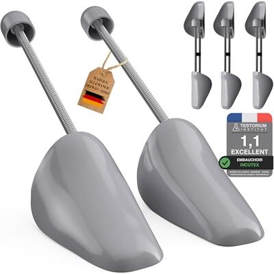 Incutex Lot de 3 Paires Embauchoirs de Chaussures taille adaptable 38-44, Forme Chaussure en Plastique pour Hommes Femmes, adaptés aux baskets, chaussures plates, mocassins, gris - Publicité Incutex Lot de 3 Paires Embauchoirs de Chaussures taille adaptable 38-44, Forme Chaussure en Plastique pour Hommes Femmes, adaptés aux baskets, chaussures plates, mocassins, gris - Publicité