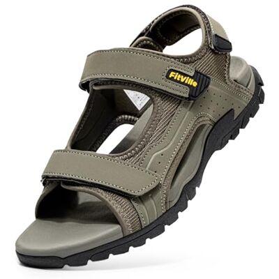 FitVille Sandales de Sport Homme Large Sandales Outdoor avec Fermeture à Scratch Antidérapantes Légère Chaussures de Randonnée Respirantes pour Été Vert Kaki 44 EU Large - Publicité FitVille Sandales de Sport Homme Large Sandales Outdoor avec Fermeture à Scratch Antidérapantes Légère Chaussures de Randonnée Respirantes pour Été Vert Kaki 44 EU Large - Publicité