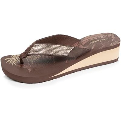 Isotoner Tongs femme talon 4 cm, semelle confortable et légère, sandale de plage, piscine, 38, doré/marron - Publicité Isotoner Tongs femme talon 4 cm, semelle confortable et légère, sandale de plage, piscine, 38, doré/marron - Publicité