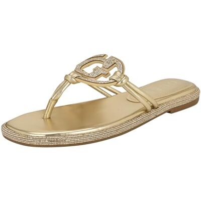 Guess Sandales plates Saima pour femme, Cristal doré 710, 38 EU - Publicité Guess Sandales plates Saima pour femme, Cristal doré 710, 38 EU - Publicité