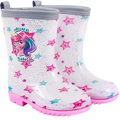 PERLETTI Bottines de Pluie Licorne Blanc Pailletté Filles Bottes de Pluie Protection Neige Boue PVC Bordure Réfléchissante Argent Galoches Impérmeables Enfant Étoiles (Blanc Paillettes, 28/29 EU) - Publicité PERLETTI Bottines de Pluie Licorne Blanc Pailletté Filles Bottes de Pluie Protection Neige Boue PVC Bordure Réfléchissante Argent Galoches Impérmeables Enfant Étoiles (Blanc Paillettes, 28/29 EU) - Publicité