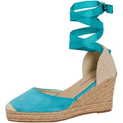 Lora Dora Womens Espadrille Wedge Sandals Strappy Hessian Wedges Ankle Wrap Tie Leg Straps Turquoise UK 8 - Publicité Lora Dora Womens Espadrille Wedge Sandals Strappy Hessian Wedges Ankle Wrap Tie Leg Straps Turquoise UK 8 - Publicité