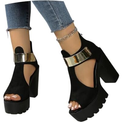 LDXEQIZ Sandales Romaines À Fermeture Éclair Sandals À Talons Compensés for Femmes avec Talon Bloc Sandales Vintage en Daim Ajourées Talons Hauts Élégants for L'été 2026 - Publicité LDXEQIZ Sandales Romaines À Fermeture Éclair Sandals À Talons Compensés for Femmes avec Talon Bloc Sandales Vintage en Daim Ajourées Talons Hauts Élégants for L'été 2026 - Publicité