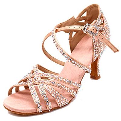 MGM-Joymod Sandales de Danse à Bout Ouvert et avec Sangles croisées Strass pour Femme pour Salle de Bal, Beige de 7,5cm Talon,38 EU - Publicité MGM-Joymod Sandales de Danse à Bout Ouvert et avec Sangles croisées Strass pour Femme pour Salle de Bal, Beige de 7,5cm Talon,38 EU - Publicité