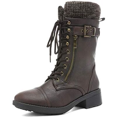 DREAM PAIRS Bottes Femme Mi-Mollet Style Militaire avec Fermeture Éclair, Lacets Ajustables, Poche Zippée et Doublure Chaude en Fausse Fourrure Confortable,Size 39,Brun - Publicité DREAM PAIRS Bottes Femme Mi-Mollet Style Militaire avec Fermeture Éclair, Lacets Ajustables, Poche Zippée et Doublure Chaude en Fausse Fourrure Confortable,Size 39,Brun - Publicité