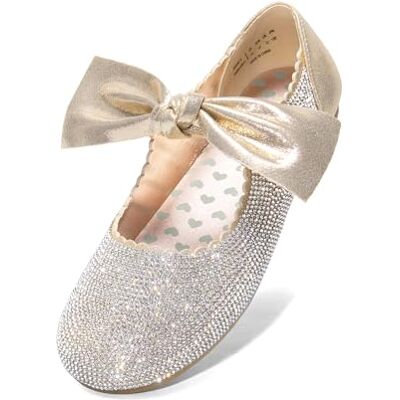 DREAM PAIRS Ballerines plates Mary Jane avec nœud sur le devant pour fille, Strass dorés, 31 EU - Publicité DREAM PAIRS Ballerines plates Mary Jane avec nœud sur le devant pour fille, Strass dorés, 31 EU - Publicité