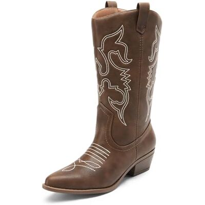 DREAM PAIRS Bottes Western Femme Boots Cowboy Mi-Mollet à Enfiler Style Cowgirl Bottines,Size 38,Marron-PU,SDMB2218W - Publicité DREAM PAIRS Bottes Western Femme Boots Cowboy Mi-Mollet à Enfiler Style Cowgirl Bottines,Size 38,Marron-PU,SDMB2218W - Publicité