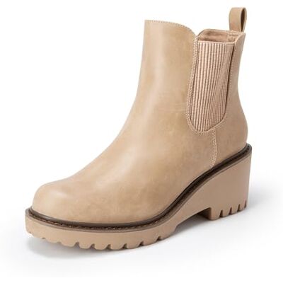 DREAM PAIRS Bottines Chelsea compensées tendance à bout rond et talon compensé pour femme, Nubuck nubuck, 39 EU - Publicité DREAM PAIRS Bottines Chelsea compensées tendance à bout rond et talon compensé pour femme, Nubuck nubuck, 39 EU - Publicité