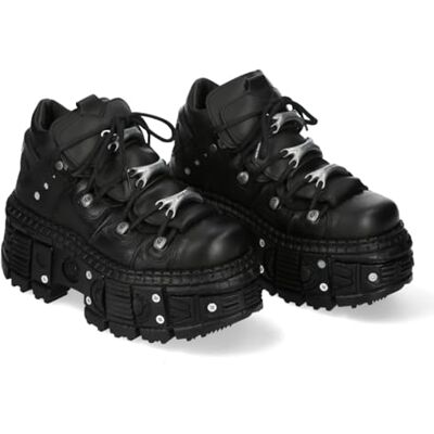 New Rock Bottines Gothiques M-OVERZ106B-C1 en Cuir Noir Métallisé Epais - Publicité New Rock Bottines Gothiques M-OVERZ106B-C1 en Cuir Noir Métallisé Epais - Publicité
