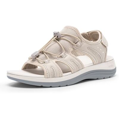 FitVille Sandales Larges pour Femme Été Respirantes Confortables Sandales Outdoor avec Système de Lacets Élastiques et Scratch Beige 39 EU Large - Publicité FitVille Sandales Larges pour Femme Été Respirantes Confortables Sandales Outdoor avec Système de Lacets Élastiques et Scratch Beige 39 EU Large - Publicité