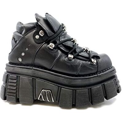New Rock M.106-C45 Bottines Unisexes en Cuir Noir METALLIC, Talon 8 cm, Plateau 6 cm, Style Gothique Punk Rock avec Lacets et Détails Métalliques, Semelle PU Ultra Résistante 37 - Publicité New Rock M.106-C45 Bottines Unisexes en Cuir Noir METALLIC, Talon 8 cm, Plateau 6 cm, Style Gothique Punk Rock avec Lacets et Détails Métalliques, Semelle PU Ultra Résistante 37 - Publicité