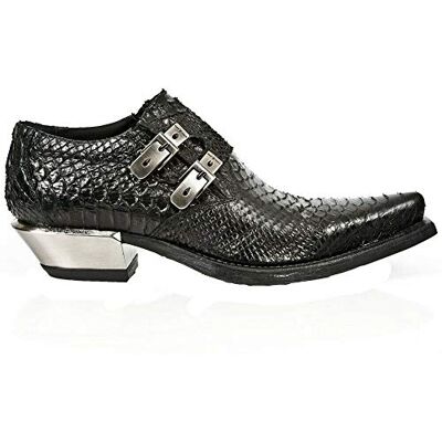 New Rock 7934-S2 Bottines à Talon en Acier Avec Boucle en Cuir Noir Gaufré42 - Publicité New Rock 7934-S2 Bottines à Talon en Acier Avec Boucle en Cuir Noir Gaufré42 - Publicité