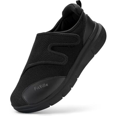 FitVille Chaussures Hommes Extra-Larges Chaussures de Marche Ajustables Chaussons pour Pieds Sensibles Noir 42.5 EU Large - Publicité FitVille Chaussures Hommes Extra-Larges Chaussures de Marche Ajustables Chaussons pour Pieds Sensibles Noir 42.5 EU Large - Publicité