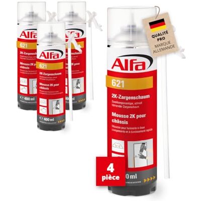 Alfa 621 Mousse PU expansive bi-composants 400ml manuelle pour châssis, 4 pièces, à durcissement rapide, rendement du volume 12-14 l (une fois posé) - Publicité Alfa 621 Mousse PU expansive bi-composants 400ml manuelle pour châssis, 4 pièces, à durcissement rapide, rendement du volume 12-14 l (une fois posé) - Publicité