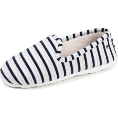 Isotoner Chaussons pantoufles Charentaises femme semelles ergonomique très confortables, en jersey bio, 38, rayuresbleues - Publicité Isotoner Chaussons pantoufles Charentaises femme semelles ergonomique très confortables, en jersey bio, 38, rayuresbleues - Publicité