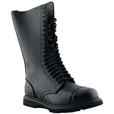 Grinders King Unisexe Noir Long en Cuir Militaire Punk Bottes en Acier À Bout avec 20 Oeillets De Fixation 40 - Publicité Grinders King Unisexe Noir Long en Cuir Militaire Punk Bottes en Acier À Bout avec 20 Oeillets De Fixation 40 - Publicité