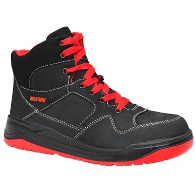 ELTEN Maverick Noir-Rouge Mid ESD S3S, Chaussures de sécurité pour Femmes + Hommes, légères, Embout en Acier, matière supérieure : Cuir, Doublure intérieure : Textile (Respirant), Taille 41 - Publicité ELTEN Maverick Noir-Rouge Mid ESD S3S, Chaussures de sécurité pour Femmes + Hommes, légères, Embout en Acier, matière supérieure : Cuir, Doublure intérieure : Textile (Respirant), Taille 41 - Publicité