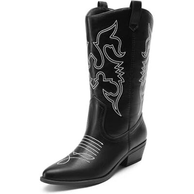 DREAM PAIRS Bottes Western Femme Boots Cowboy Mi-Mollet à Enfiler Style Cowgirl Bottines,Size 39,Noir-PU,SDMB2218W - Publicité DREAM PAIRS Bottes Western Femme Boots Cowboy Mi-Mollet à Enfiler Style Cowgirl Bottines,Size 39,Noir-PU,SDMB2218W - Publicité