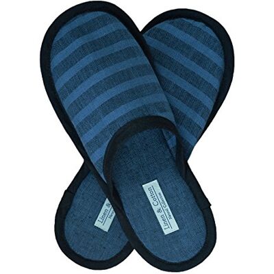 Linen & Cotton Chaussons de Bain de Luxe Hommes/Femmes AKIRO 100% Lin (Eur 45-46), Noir/Denim Bleu - Publicité Linen & Cotton Chaussons de Bain de Luxe Hommes/Femmes AKIRO 100% Lin (Eur 45-46), Noir/Denim Bleu - Publicité