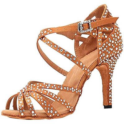 MGM-Joymod Sandales de Danse à Bout Ouvert et avec Sangles croisées Strass pour Femme pour Salle de Bal, Marron de 8,5cm Talon,38 EU - Publicité MGM-Joymod Sandales de Danse à Bout Ouvert et avec Sangles croisées Strass pour Femme pour Salle de Bal, Marron de 8,5cm Talon,38 EU - Publicité