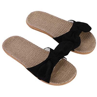 ITODA Femme en Lin Chaussures Plates avec Papillon de N?uds Antidérapant Chaussons de Plage Voyage Maison Respirant Tongs à Bout Ouvert Semelle Doux pour Intérieur ou Extérieur 37-38 Noir - Publicité ITODA Femme en Lin Chaussures Plates avec Papillon de N?uds Antidérapant Chaussons de Plage Voyage Maison Respirant Tongs à Bout Ouvert Semelle Doux pour Intérieur ou Extérieur 37-38 Noir - Publicité