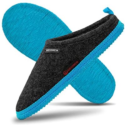 Giesswein Woolpops Anthracite/Turquoise 46 Pantoufles pour Femmes et Hommes, Chaussons en Feutre Unisexes, Mules avec Semelle antidérapante en Caoutchouc Naturel - Publicité Giesswein Woolpops Anthracite/Turquoise 46 Pantoufles pour Femmes et Hommes, Chaussons en Feutre Unisexes, Mules avec Semelle antidérapante en Caoutchouc Naturel - Publicité