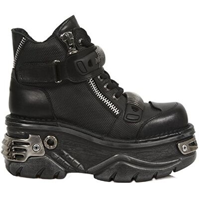 New Rock Bottine Metallic M.1065-S1 pour homme et femme en cuir vachette noir plateforme 5 cm talon 8 cm style punk gothique unisexe urbain TAILLE 38 - Publicité New Rock Bottine Metallic M.1065-S1 pour homme et femme en cuir vachette noir plateforme 5 cm talon 8 cm style punk gothique unisexe urbain TAILLE 38 - Publicité