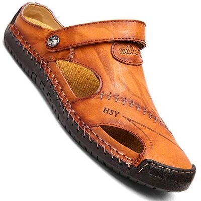 GSNOW Sandales pour homme en cuir Chaussures de plage Sandales de randonnée Chaussures d’extérieur Chaussures d’été Pantoufles Tongs, marron clair, 43 EU - Publicité GSNOW Sandales pour homme en cuir Chaussures de plage Sandales de randonnée Chaussures d’extérieur Chaussures d’été Pantoufles Tongs, marron clair, 43 EU - Publicité